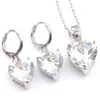 Luckyshine 5 Sets 925 Silver Wholesale Fashion Heart White Topaz Crystal Cubic Zirconia Pendants Necklaces Earrings Jewelry Sets