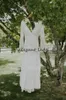 Vintage Crochet Lace Long Bubble Sleeve Boho Wedding Dresses 2023 Modest V-neck Low Back Country Farm Outdoor Wedding Gowns