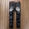 Fashion Mens Blenched Black Jeans Designer Tie Dye Scratted Strucy Land Denim Pantal