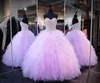 2020 LILAC Quinceanera Шаровые платья платья Милая Кристалл Бусины Многоуровневые оборки Корсет задний пухлый плюс размер вечеринка вечеринка вечера вечерние платья