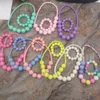 Summer elastic string fashion muhi-color bead bib necklace bracelet set for kid handmade statement acrylic beads stretched jewelry sets