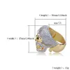 Hip Hop Copper Two Tone Skull Ring Iced Out Micro Paved Cubic Zircon Punk Fahion Ring for Men Women2622