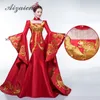 エスニック服赤尾イブニングドレスエレガントなファッションショー刺繍ゴールドフェニックスチャイナドレス伝統的な中国のウェディングガウン