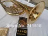 Fransk Horn 3 Rett Key BB Horn Brass Tube Gold Lacquer Music Instrument Baritone Horn med munstycke och nylonfall