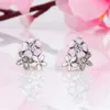 Cute Pink Enamel flower 925 Sterling Silver Stud Earring for Women fit Pandora Real Silver Jewelry Earrings gift