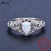 Pierścienie klastra Blaike 100% Real 925 Srebrny White Fire Opal dla kobiet Vintage pusta woda kropla narodzin pierścień