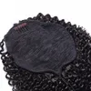 Top quality Natural black curly long human hair pony tails drawstring clip in women ponytail hair extension 140g 4colors 18inch