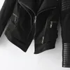 2018 New Hot Femmes Slim Suede Spliced PU Faux Cuir Vestes Lady Automne Hiver Noir Mat Moto Fermetures À Glissière Manteaux Streetwear
