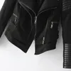 2018 New Hot Women Slim Suede Spliced ​​Pu Faux Casacos De Couro Lady Outono Inverno Preto Matte Motocicleta Zíperes Casacos Streetwear