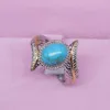 Contrast Kleur Silver Feather Turquoise Vrouwen Rings Fashion Jewelry Band Ring Gift Will en Sandy