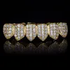 Luxury Design Diamond Teeth Grillz Gold Vampire Fangs CZ Grillz for Men Women Top Bottom Grillz with Molding Bar232U