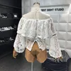 Szykowny Women Lace Blouse Fashion Högkvalitativ kvinnors toppar och blusar 2018 Summer Cold Shoulder Tops White Long Sleeve Shirt