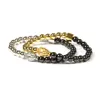 1PCS New Design High Grade Jewelry 6mm High Quality Plated Brass Beads With Stainless Steel Buddha Bracelet For Personal Men