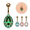 Water Drop Crystal Bar Belly Ring Gold Body Piercing Button Navel Two Heart body pierce jewelry