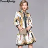 2018 Sonbahar Yeni Varış Suit 2 Parça kadın Casual Stil Tam Kollu Baskı Mini Kısa Etek Elbise Kadın Pist Set
