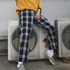 Femmes printemps Harajuku pantalon taille élastique Plaid pantalons décontractés mode cheville longueur Bf lâche rétro dame pantalon unisexe