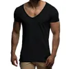 Мужчины Базовая футболка с твердой V-образным вырезом Slim Fit Мужской модные футболки с короткими рукавами Tees 2018 бренд мужские футболки горячие продажи