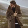 Homens de inverno masculino homens vintage jaquetas de couro casaco de pele falsa Brown motocicleta botão de shearling