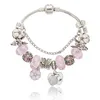 Pembe sakura aşk kalp Kolye Charms Bilezik Pandora için 925 Gümüş Orijinal logolu Kadınlar için 3mm Yılan Zincir Charm Bilezikler