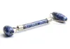 Natural Tumbled Blue Dots Stone Carved Reiki Crystal Healing Gua Sha Beauty Roller Facial Massor Stick with Alloy SilverPlated4817890