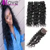 8-28 "Water Wave 3 Bundles con chiusura Capelli vergini brasiliani Onda d'acqua peruviana Onda oceanica malese Capelli umani bagnati e ondulati indiani