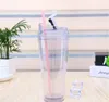 Plastic Insulated Tumblers double walled with Straw Lids BPA Free Travel Outdoor Cup cold drink water bottle clear color 21oz