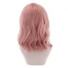 Kvinnor Rosa Long Curly Wavy Hair Wig Cosplay Syntetisk värmebeständig peruk + lock