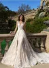 A-Linie-Brautkleid mit voller Spitze, Champagner-Futter und abnehmbarer Schleppe über dem Rock, herzförmiger Ausschnitt, Frühlings-Herbst-Brautkleid für die Hochzeit