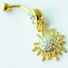 Yyjff D0700 Gold Clear AB Sunflower Belly Blats Button Ring 14Ga 10mm الطول