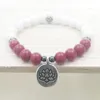 SN1102 Rose Jade Femmes Bracelet Blanc Jade Bracelet Tierra Cast Lotus Charme Yoga Méditation Mala Perlé Jade Bracelet Cadeaux Pour Elle