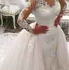 Prinzessin sehen durch V -Hals -Spitzenscheide Hochzeitskleid mit abnehmbarem Zug Langarm Open Rücken Brautkleid Custom Made Applique3887084