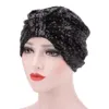 Muslimska kvinnor paljetter ruffle bomull knut turban hatt halsduk cancer kemo mössor huvudbonader huvud wrap cap håravfall täcker tillbehör