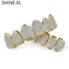 Gold Silver Plated Hip Hop Vampire Teeth Grillz Top and Bottom Iced Out Micro Pave CZ Stone Bling Body Jewelry288d