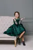 Avcı Yeşil Çiçek Kız Elbise Sheer Uzun Kollu Düğünler Için Basit Tasarım Yüksek Düşük İlk Communion Elbise