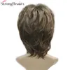 Strong Beauty Brown with Blonde Wigs Highlights Short Straight Hair Lady's Synthetic Wig