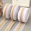 10m Natuurlijke Jute Jute Hessische Kantlint Roll + Wit Kant Vintage Bruiloft Decoratie Partij Kerstmis Crafts Decoratief