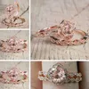 2 StuksSet Kristallen Ring Sieraden Rose Goud Kleur Trouwringen Voor Vrouwen Meisjes Gift Engagement Wedding Ring Set8123632