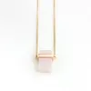 Fashion Rectangle Natural Stone Gold Plated Blue Pink Quartz Turquoise Necklace Long Sweater Necklaces for women Jewelry Gift
