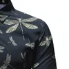 2018 тонкий мужской дизайнер футболки полный рукав повседневная Dress рубашки высокое качество повседневная печати Стрекоза мужская одежда мужчины подходят социальные рубашки