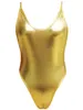 Mulheres Um Pedaço Swimsuit Sexy High Cut Backless Swimwear Brilhante Ouro Bandage Bathingsuit Verão Feminino Monokini Tamanho S-XL