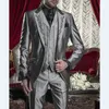 Marka Yeni Groomsmen Tepe Yaka Damat Smokin Parlak Gri Erkekler Suits Nakış Düğün / Balo / Akşam Yemeği En Iyi Adam Blazer (Ceket + Pantolon + Yelek) K859