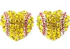 yellow Rhinestone round yellow softball stud earrings / gift for sports mom spots team gift for her softball mom fashion earring hook stud