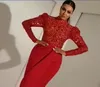 Вечернее платье Yousef Aljasmi Red Lace High Sheam Peplum с длинным рукавом альмода Джанниназар Зухайр Мурад Ким Кардашьян Зиаднакад