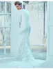 Sereia crepe vestidos de casamento modestos com mangas compridas moderno templo chique vestidos de noiva de manga personalizada