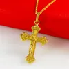 Jesus Crucifix Hängsmycke Kedja 18k Gul Guld Fylld Fashion Womens Mens Cross Pendant Halsband Present