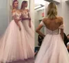 Proste Off Ramię z koralikami Suknie wieczorowe Zipper Backless Ruched Tulle Linia Długosz Dreses