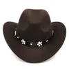 Nieuwe Mode Mannen Vrouwen Wol Blend Western Cowboy Cap Kerk Hoed Brede Rand Sombrero Godfather Cap Jazz Hoed Lederen band met Bloem