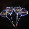 Kärlek Heart Star Shape Led Bobo Ballonger Multicolor Lights Lysous Transparent Ballong för julbröllopsfestfestival dekor med pinne