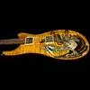 Smok 2000 # 30 Skrzypcowe Amber Flame Maple Gitara Electric Gutarek No Fretboard Inlay, Podwójne blokowanie Tremolo, Wiązanie ciała
