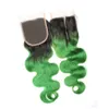 T1B / الأخضر أومبير البرازيلي العذراء الجسم موجة الشعر البشري حزم مع إغلاق الجذور الداكنة أومبير الأخضر العذراء الشعر ينسج مع 4x4 الرباط اختتام